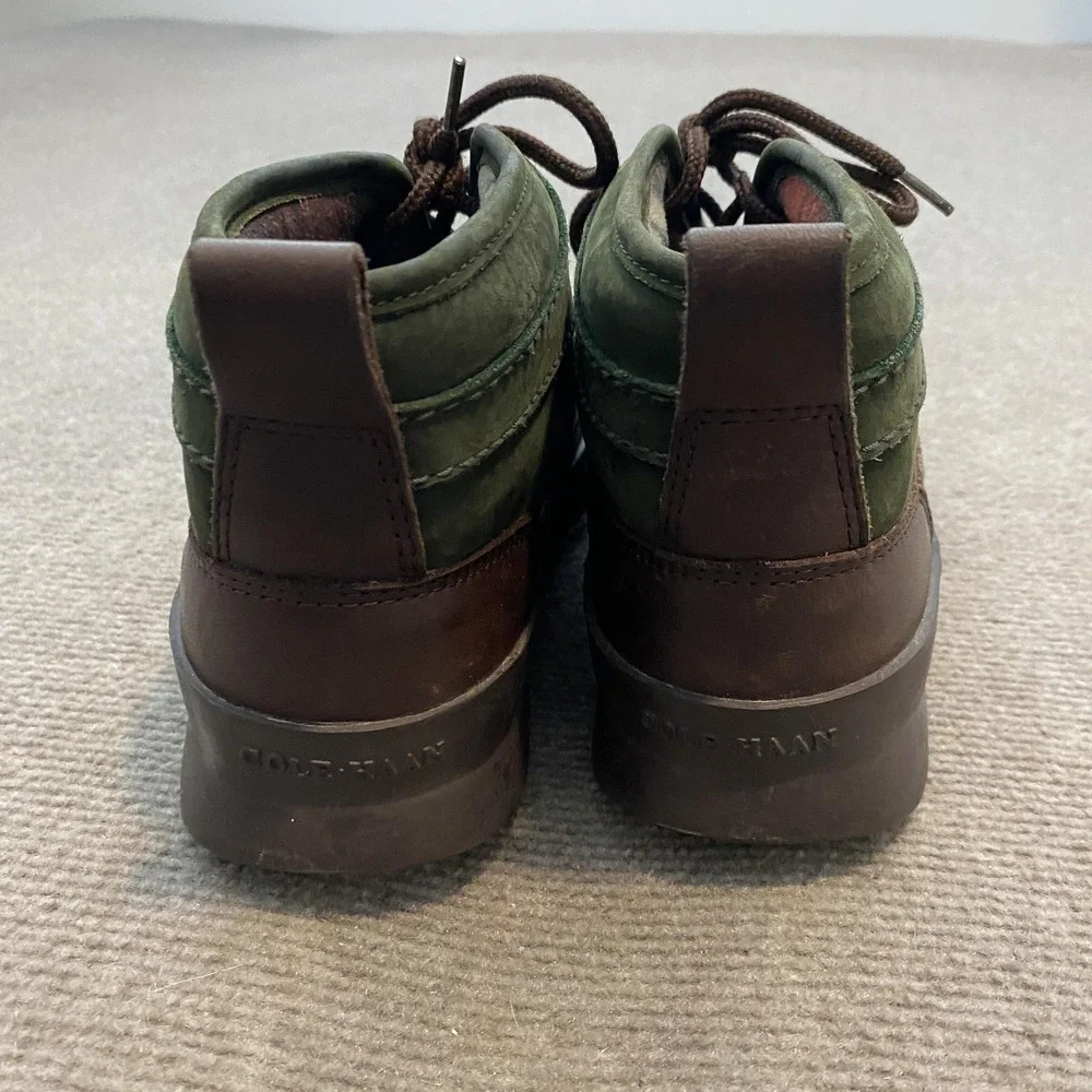 Cole Haan Boots Mens Size 7.5‎ Green Brown Leather Chukka Plaid Lined Casual